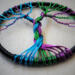 bottom view showing colorful roots anchored to the black silk wrapped metal hoop